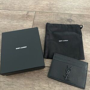 NEW Saint Laurent YSL Black Textured Leather Card Holder Wallet